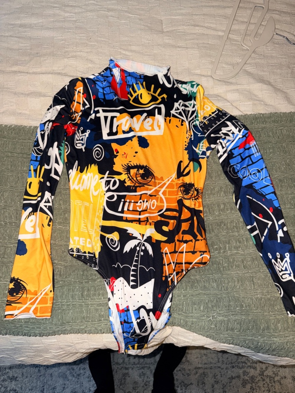 Colorful Graffiti Print Long Sleeve Bodysuit